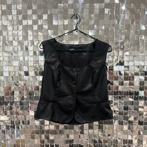 Zara Black Faux Leather Button Up Top